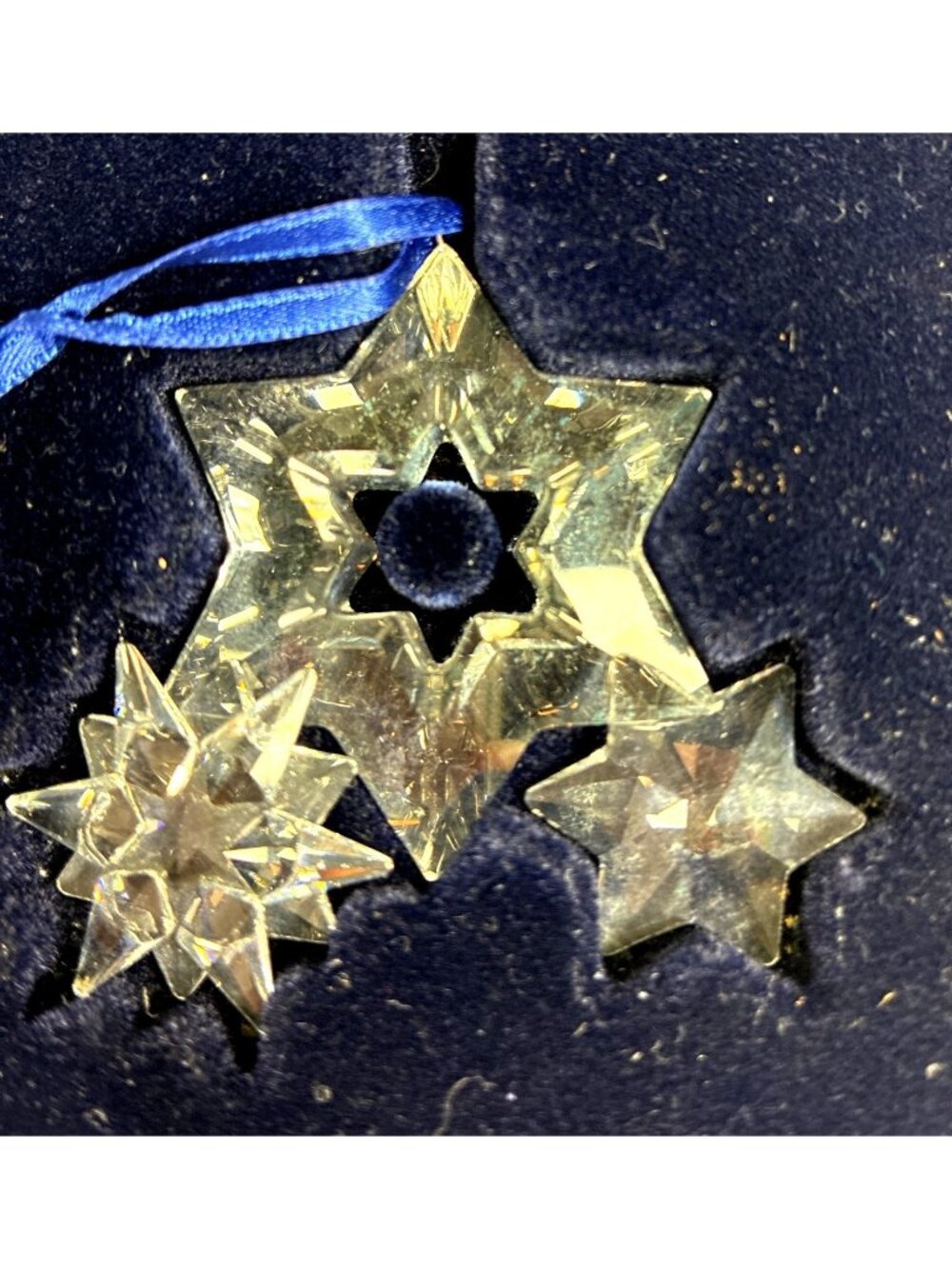 Retired Swarovski Crystal Star Christmas Ornament Blue Ribbon with Original Box - Picture 2 of 11